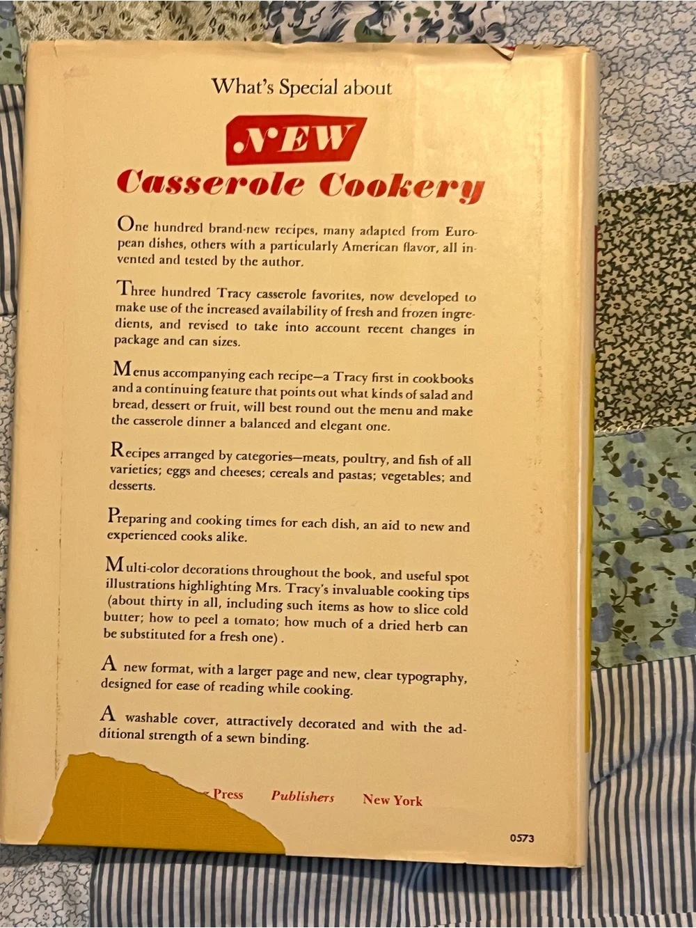 Marian Tracy New Casserole Cookery - Cookbook  1968 in Yellow and Red Cover